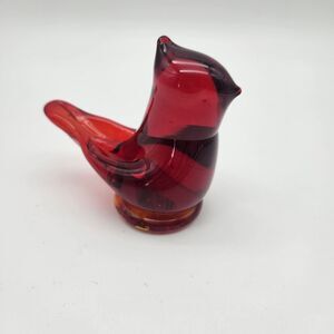 Vintage Ward Signed Red Amberina Cardinal of Love Glass Bird 1992